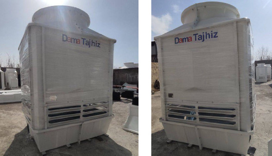 "Engineer Javaheri - Shalmcheh: 2 DamaTajhiz 200-ton cubic fiberglass cooling tower."