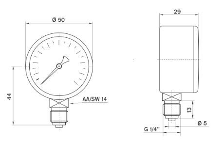ابعاد مانومتر پکنز عمودی خشک صفحه 5 سانت