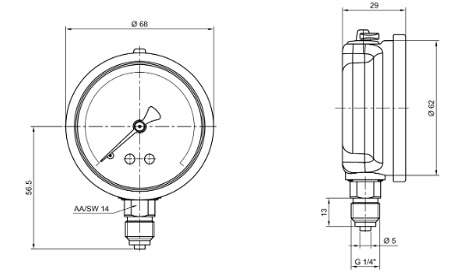 ابعاد مانومتر پکنز عمودی روغنی صفحه 6 سانت