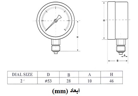 ابعاد مانومتر تی جی TG عمودی خشک صفحه 5 سانت