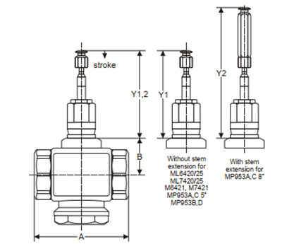 ابعاد شیر موتوری هانیول دوراهه برنجی "1/2 مدل V5011S1047