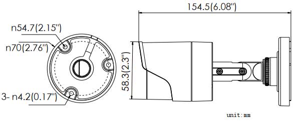 ابعاددوربین مداربسته هایک ویژن مدل DS-2CE16C0T-IRP