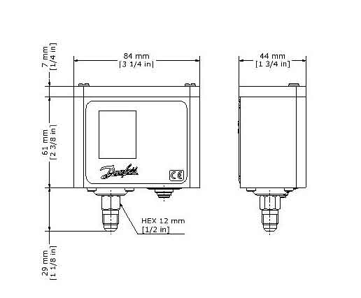 Danfoss pressure switch model kp6w dimensions