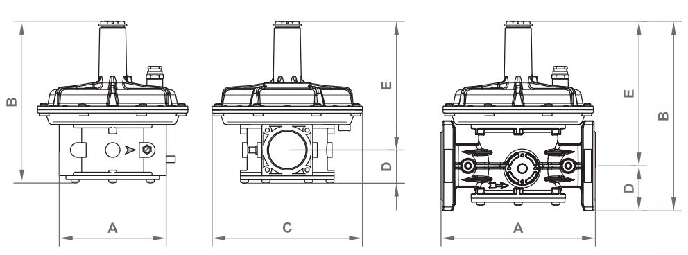 ابعاد رگولاتور گازی ماداس دنده ای"1/2 1 مدلRG/2MCS