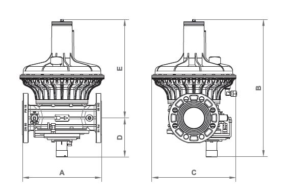 ابعاد رگلاتور گازی ماداس فلنجی سایز "1/2 2 مدل RG/2MBZ
