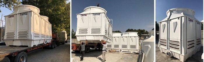 نصب برج خنک کننده مکعبی فایبرگلاس دماتجهیز