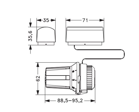 Dimensions of Danfoss thermostatic valve 013G5041
