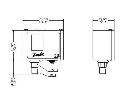 Dimensions of Danfoss pressure switch model KP5