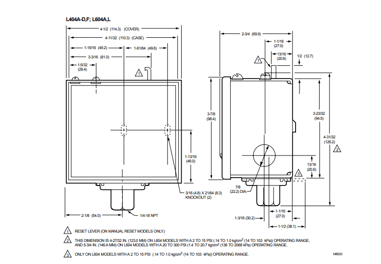 Honeywell gradual pressure switch L404F1094