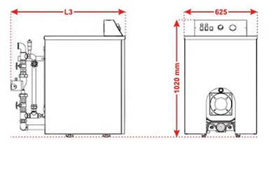 ابعاد مجموعة نظام تدفئة مركزية الهجین أرضية بدون محول شوفاجکار آذرخش مودیل AS300-9