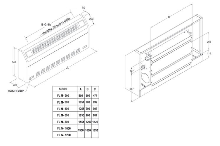 فن کویل زمینی مورب زن تهویه 800CFM مدل FLN-800-1