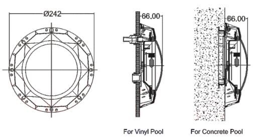 ابعاد چراغ استخر روکار ایمکس