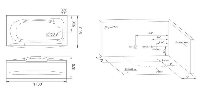 ابعاد جکوزی آپارتمانی home base مدل 3082