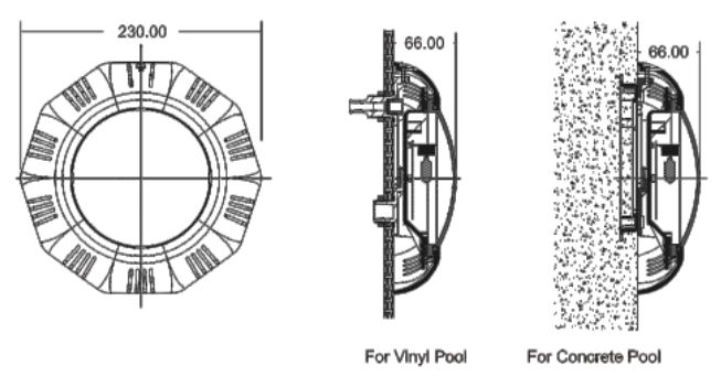 ابعاد چراغ استخر روکار ایمکس مدل tp100