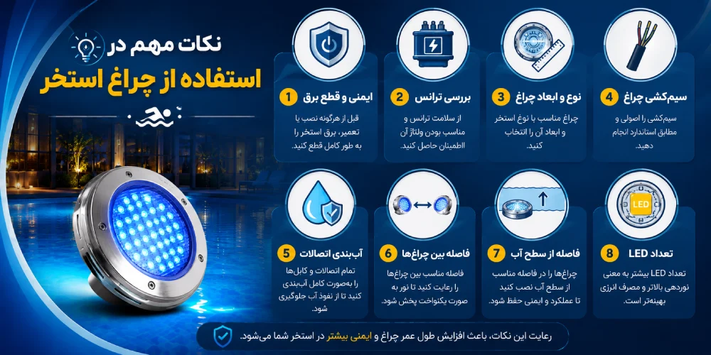 نکات مهم در استفاده از چراغ استخر