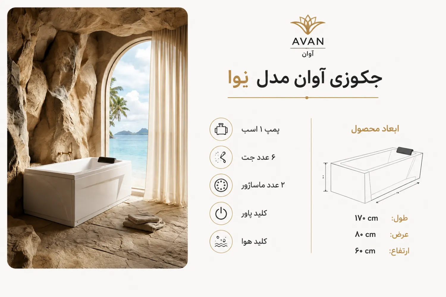 راهنمای انتخاب و خرید جکوزی آوان مدل نِوا NEVA